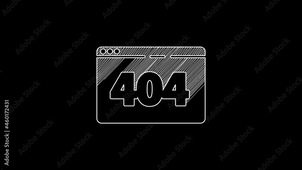 Poster white line page with a 404 error icon isolated on black background. template reports that the page i