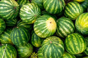 Looking down on a stack of watermelons