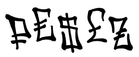 Graffiti spray font alphabet with a spray in black over white. Vector illustration. Part 9