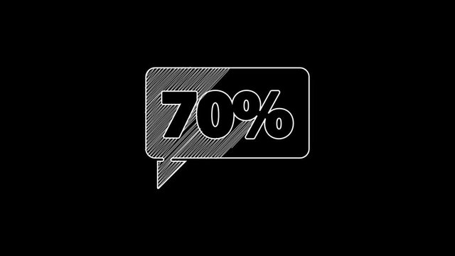 White line Seventy discount percent tag icon isolated on black background. Shopping tag sign. Special offer sign. Discount coupons symbol. 4K Video motion graphic animation