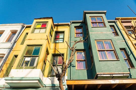 Turkey, Istanbul, Low angle view of houses in Balat district