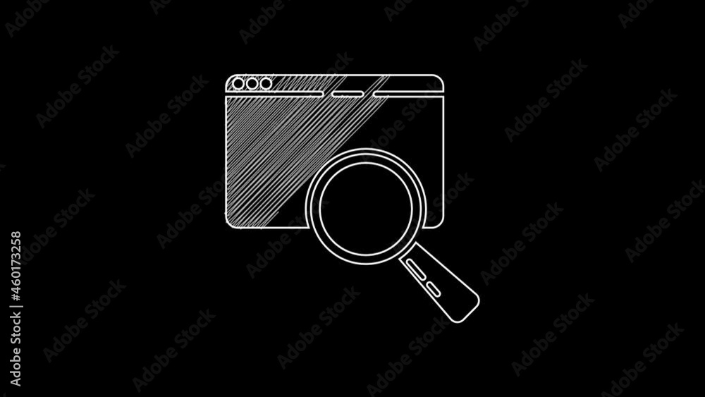Poster white line search in a browser window icon isolated on black background. 4k video motion graphic ani