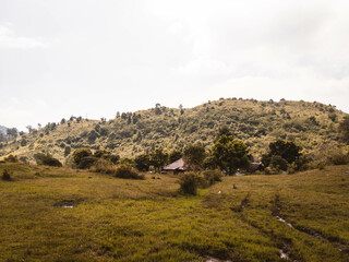 Fototapeta na wymiar mountain hill view and one house