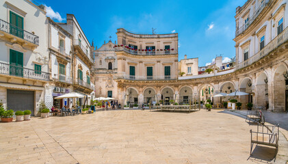 The beautiful main square of Martina Franca, province of Taranto, Apulia, southern Italy. - obrazy, fototapety, plakaty
