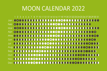 2022 Moon calendar. Astrological calendar design. planner. Place for stickers. Month cycle planner mockup. Isolated black and white symbols on color background
