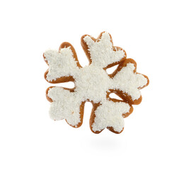 Snowflake shaped Christmas cookie isolated on white