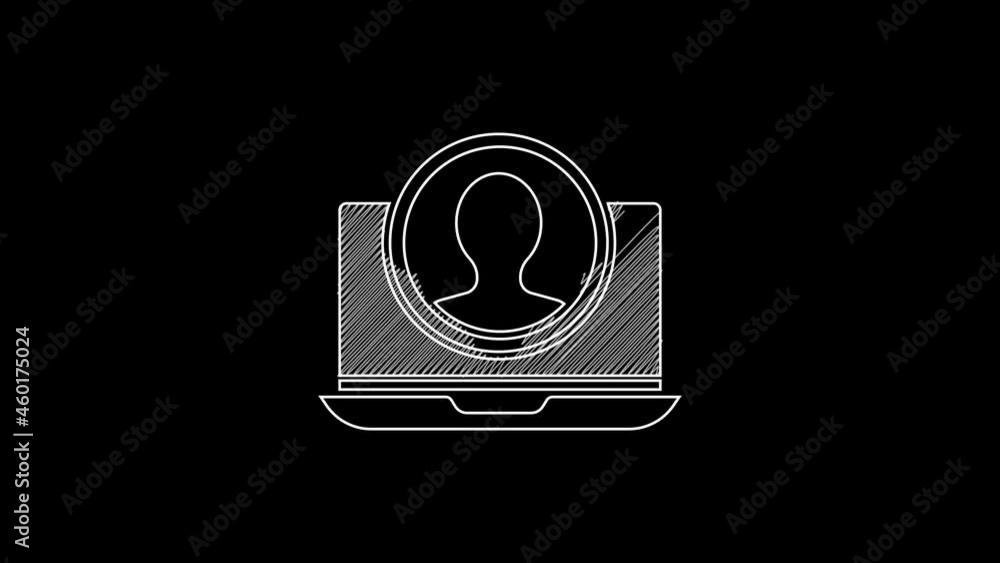 Poster white line create account screen icon isolated on black background. 4k video motion graphic animatio