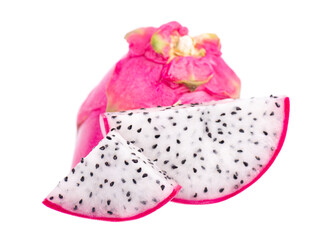 Dragon fruit isolated on white background. Slice of fresh Pitaya or Pitahaya fruit with clipping path.