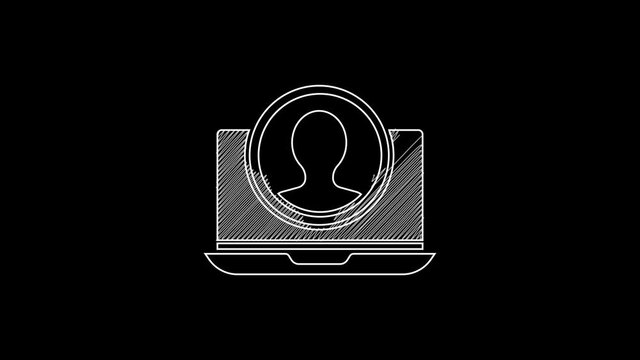 White line Create account screen icon isolated on black background. 4K Video motion graphic animation