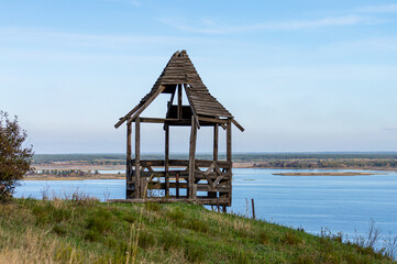 Abandoned garden house on Dnieper river bank