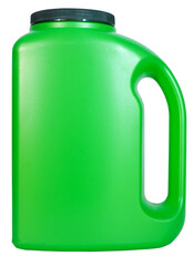 Bright green gallon jug with handle. isolated.