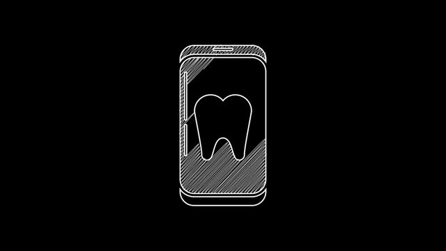 White line Online dental care icon isolated on black background. Dental service information call center. 4K Video motion graphic animation