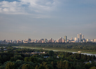 View on residential buildings in green area in Moscow