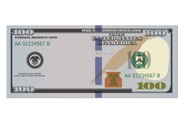 One hundred dollars in new design without a portrait of Franklin. 100 dollars banknote. Template or mock up for a souvenir. Vector illustration isolated on a white background