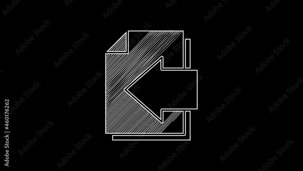 Poster white line next page arrow icon isolated on black background. document file with arrow. send documen