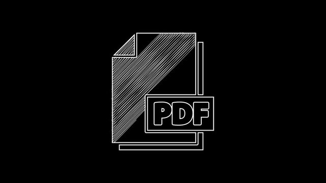 White line PDF file document. Download pdf button icon isolated on black background. PDF file symbol. 4K Video motion graphic animation