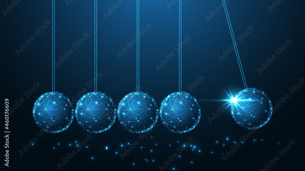 Wall mural newton's cradle line connection. low poly wireframe design. abstract geometric background. vector il