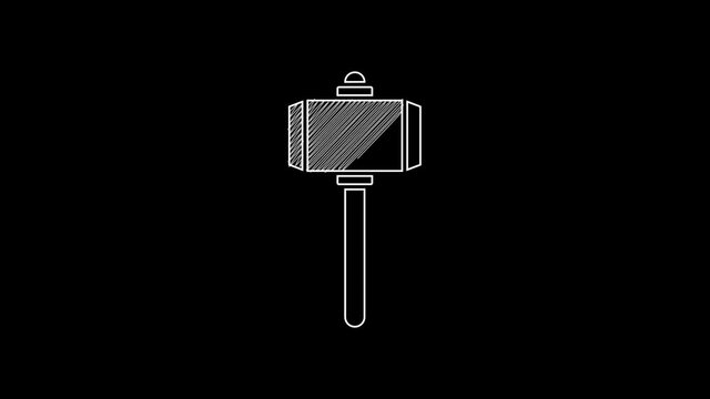 White line Battle hammer icon isolated on black background. 4K Video motion graphic animation