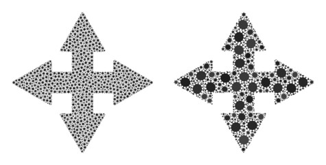 Vector coronavirus composition expand arrows constructed for clinic illustrations. Mosaic expand arrows is based on icon and it is designed with biological hazard flu infection parts.