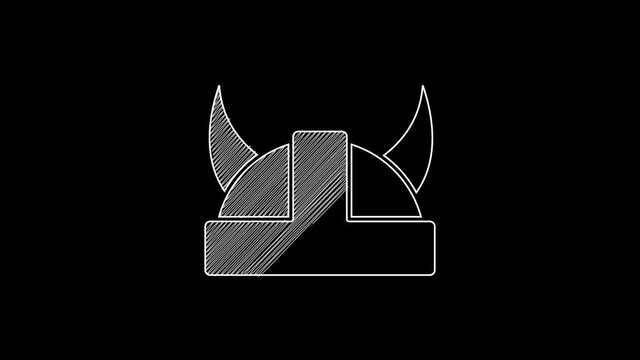 White line Viking in horned helmet icon isolated on black background. 4K Video motion graphic animation