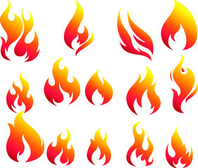fire flames color icon set. flare flames and bonfire. burning fire flame color icon. Collection of fire icons