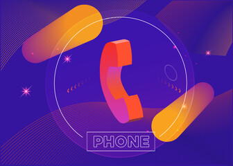 Modern 3d classic phone abstract design. Telephone vector pattern background.