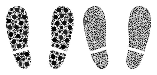 Vector covid-2019 mosaic human footprints done for pharmacy posters. Mosaic human footprints is based on icon and it is organized from biological hazard covid-2019 pathogen icons.