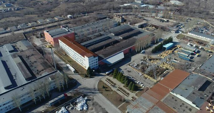 Plant top view. Large factory aerial view, exterior of a large factory.