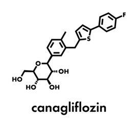 Canagliflozin diabetes drug molecule. SGLT2 inhibitor used in treatment of type II diabetes. Skeletal formula.