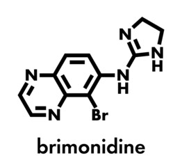 Fototapeta premium Brimonidine alpha2-adrenergic drug molecule. Used in treatment of open-angle glaucoma, ocular hypertension and rosacea. Skeletal formula.