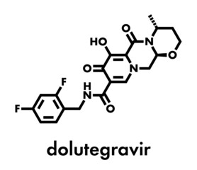 Dolutegravir HIV drug molecule. Integrase inhibitor antiviral class. Skeletal formula.