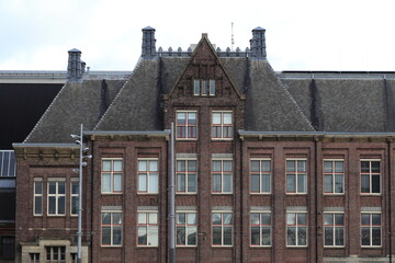 Fototapeta na wymiar Amsterdam Central Station Brown Brick Building Close Up, Netherlands