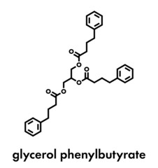 Glycerol phenylbutyrate urea cycle disorder drug molecule. Skeletal formula.