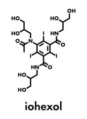 Obraz premium Iohexol contrast agent molecule. Used in coronary angiography procedures. Skeletal formula.