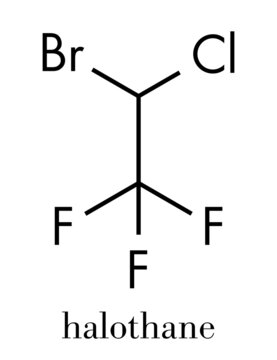 Halothane general anesthetic drug molecule. Skeletal formula.