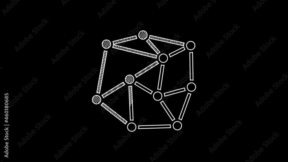 Poster white line neural network icon isolated on black background. artificial intelligence. 4k video motio