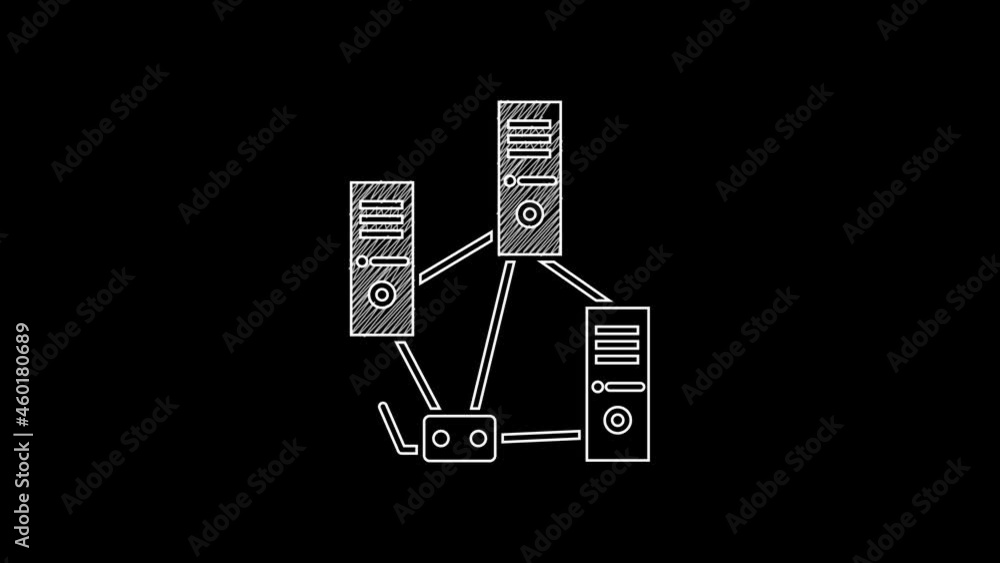 Poster white line computer network icon isolated on black background. laptop network. internet connection. 