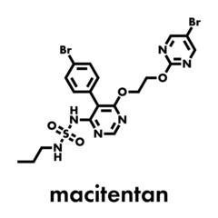 Fototapeta premium Macitentan pulmonary arterial hypertension drug molecule. Belongs to Endothelin Receptor Antagonist class. Skeletal formula.