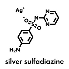 Silver sulfadiazine topical antibacterial drug molecule. Used in treatment of wounds and burns. Skeletal formula.