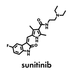 Sunitinib cancer drug molecule. Skeletal formula.