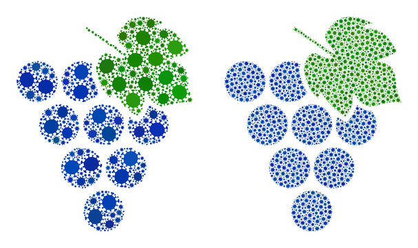 Vector covid-2019 collage grape bunch organized for doctor advertisement. Mosaic grape bunch is based on icon and it is composed with biological hazard covid-2019 infection parts. - Powered by Adobe