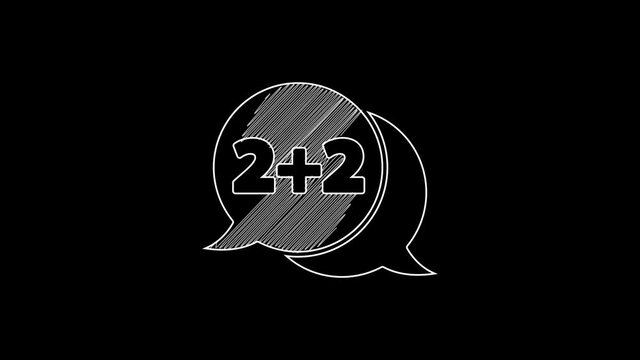 White line Math system of equation solution on speech bubble icon isolated on black background. 4K Video motion graphic animation