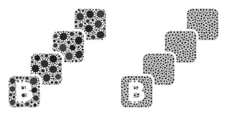 Vector coronavirus collage bitcoin blockchain organized for vaccination posters. Mosaic bitcoin blockchain is based on icon and it is made with biological hazard coronavirus pathogen items.
