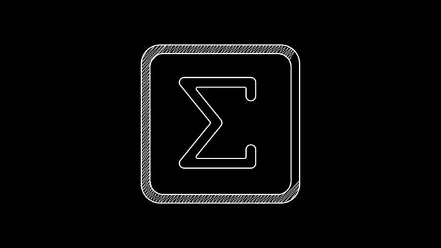 White line Sigma symbol icon isolated on black background. 4K Video motion graphic animation
