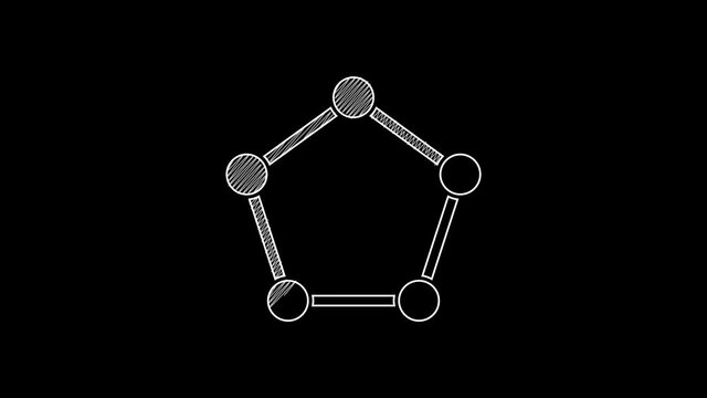 White line Geometric figure Pentagonal prism icon isolated on black background. Abstract shape. Geometric ornament. 4K Video motion graphic animation