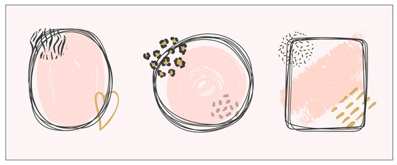 Trendy frames set. Abstract minimalist design with doodle geometric shapes. Vector hand drawn illustration