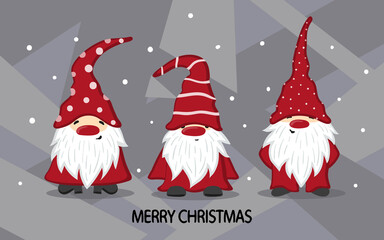 Merry Christmas card with little cute gnomes. Vector holiday illustration