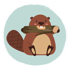 Cute cartoon beaver with log. Vector illustration for kids © Afanasia