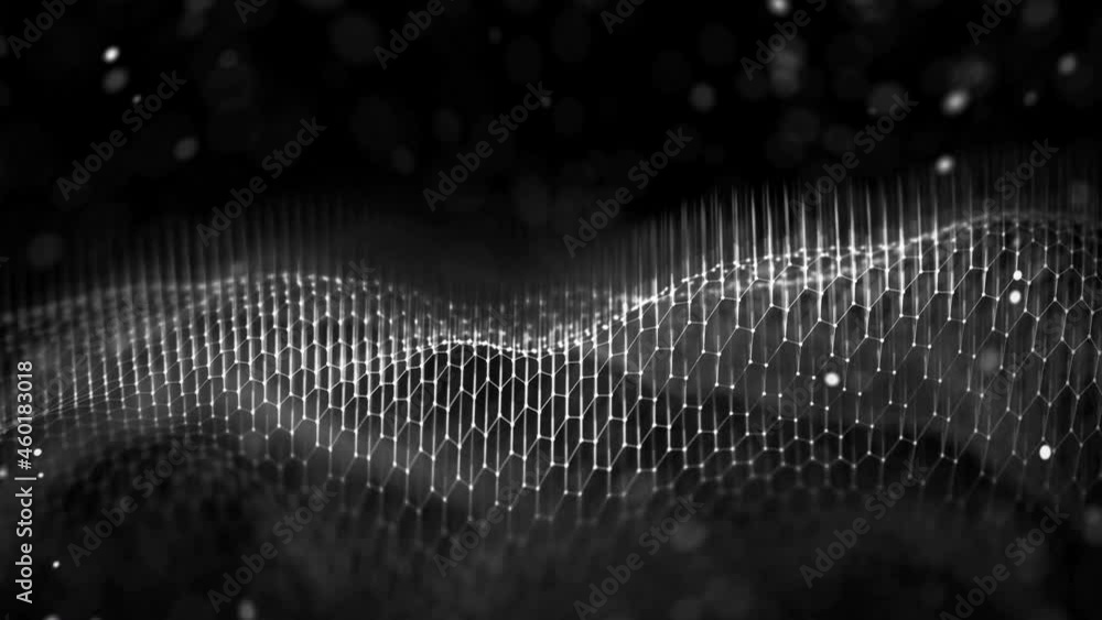 Aufkleber network connection concept black seamless loop. futuristic hexagon perspective wide angle lanscape. 