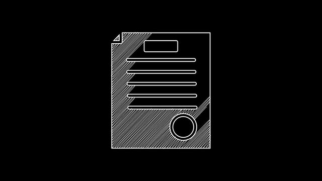 White line The arrest warrant icon isolated on black background. Warrant, police report, subpoena. Justice concept. 4K Video motion graphic animation